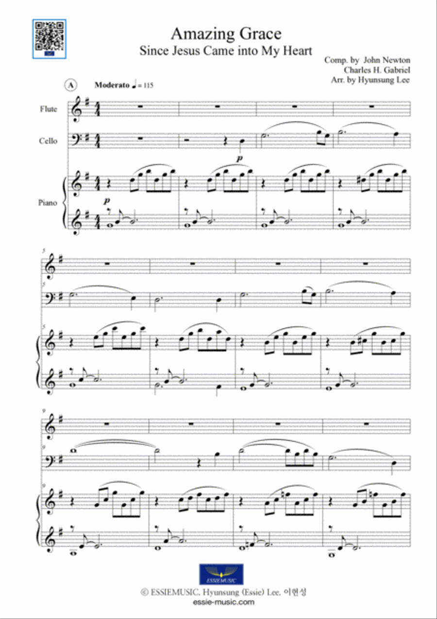 Amazing Grace for Flute, Cello, Piano Flute scores gallery preview page 3