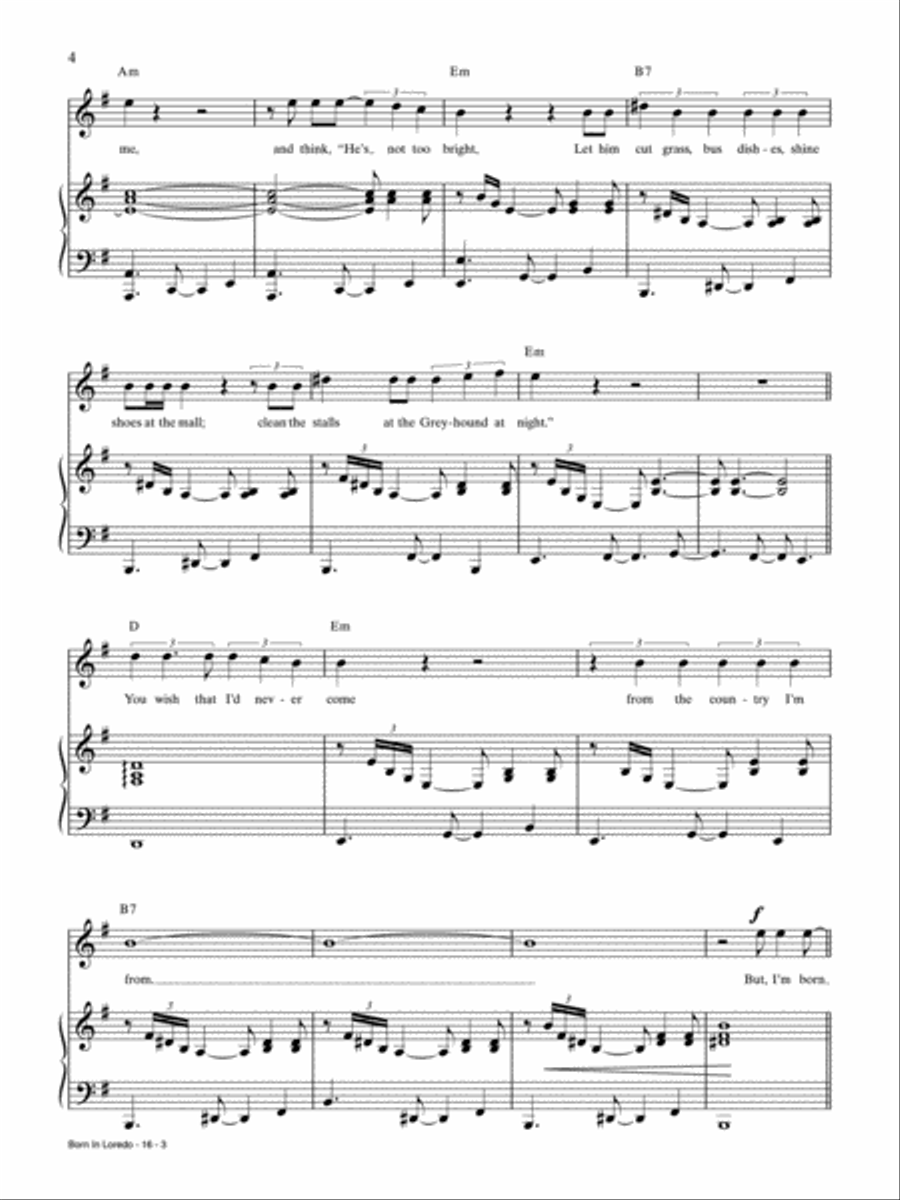 Born in Laredo Piano, Vocal, Guitar scores gallery preview page 3