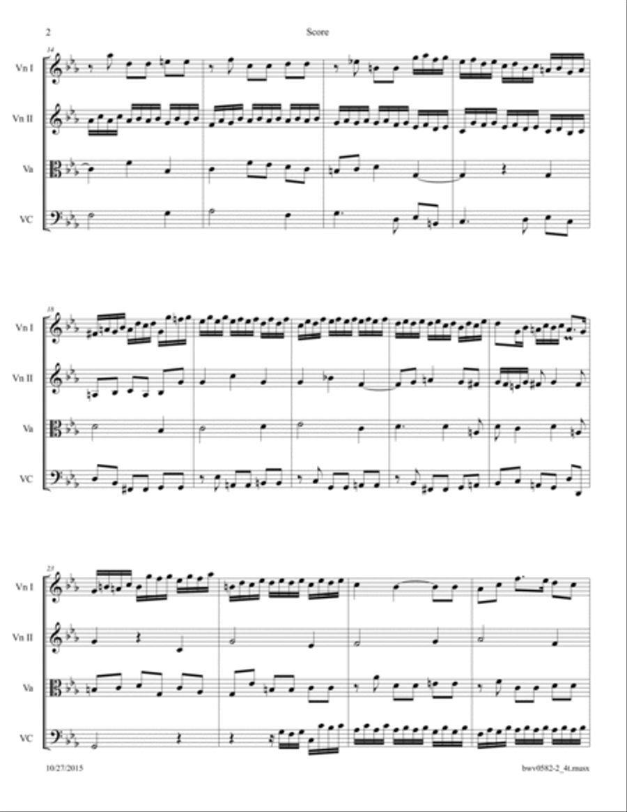 Bach: Fugue in c BWV 582 Arranged for String Quartet. String Quartet scores gallery preview page 2