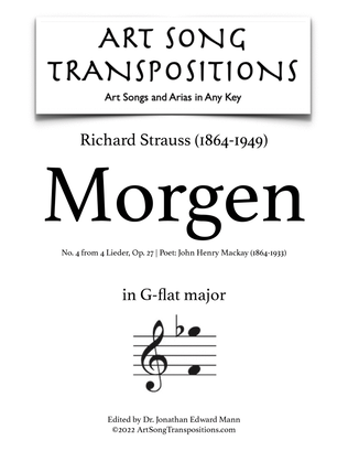 Book cover for STRAUSS: Morgen, Op. 27 no. 4 (transposed to G-flat major)