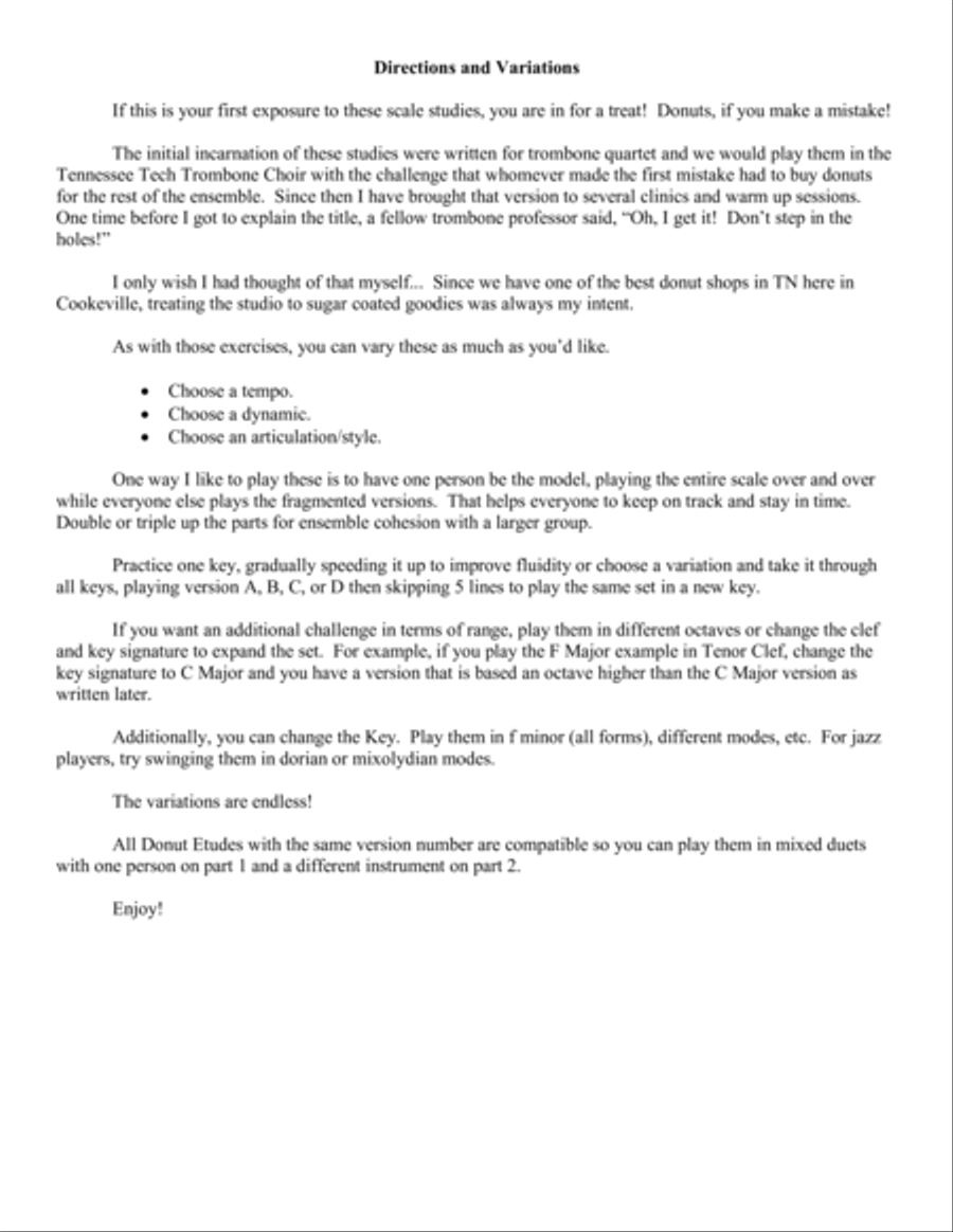 Donut Etudes v5 - Scale Duets for 2 Trombones in Bb/F, 2 Euphoniums in Bass Clef, or 2 Bassoons Trombone Duet scores gallery preview page 2