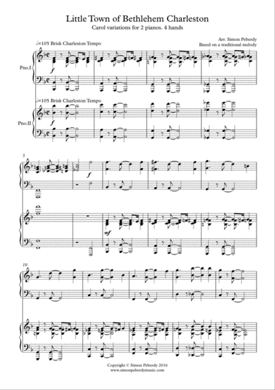 Little Town of Bethlehem Charleston, fun carol variations for 2 pianos 4 hands 2 Pianos, 4-Hands scores gallery preview page 2