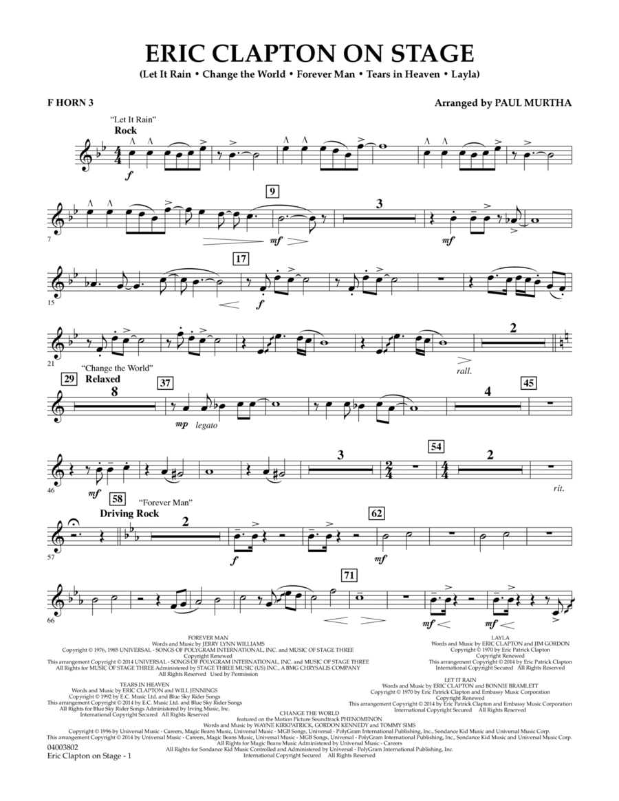 Eric Clapton on Stage - F Horn 3 Concert Band scores gallery preview page 1