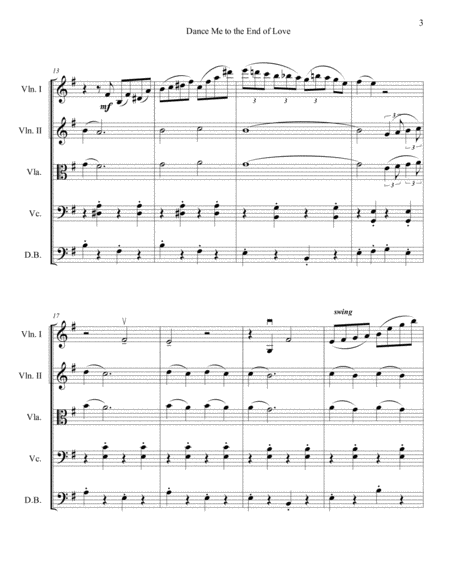 Dance Me To The End Of Love by Madeleine Peyroux String Quintet - Digital Sheet Music