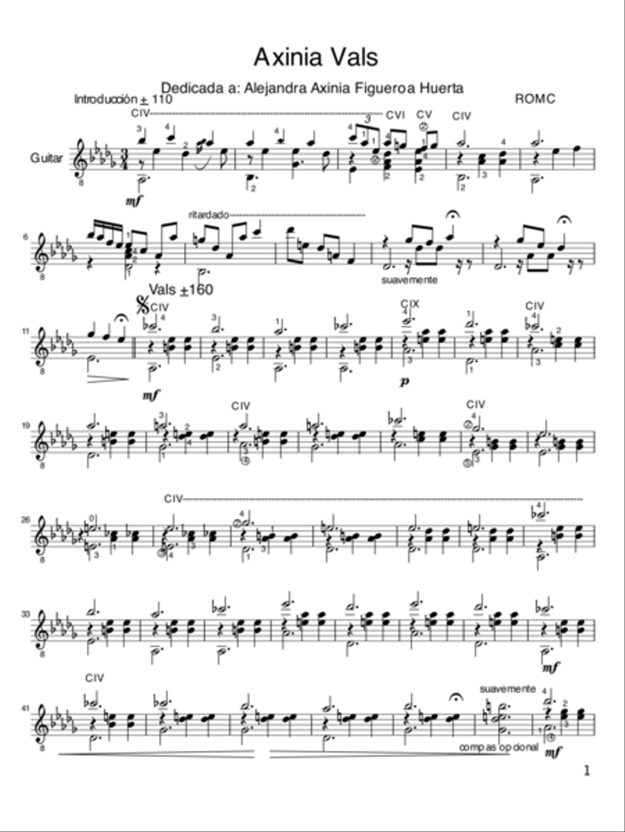 Axinia Vals Acoustic Guitar scores gallery preview page 1