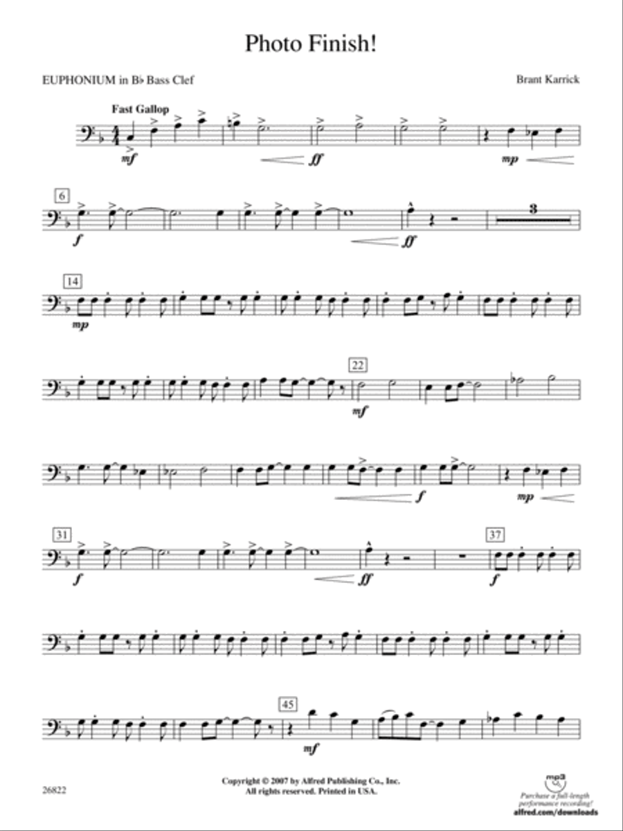 Photo Finish!: (World Part) B-flat Baritone B.C. Concert Band scores gallery preview page 1