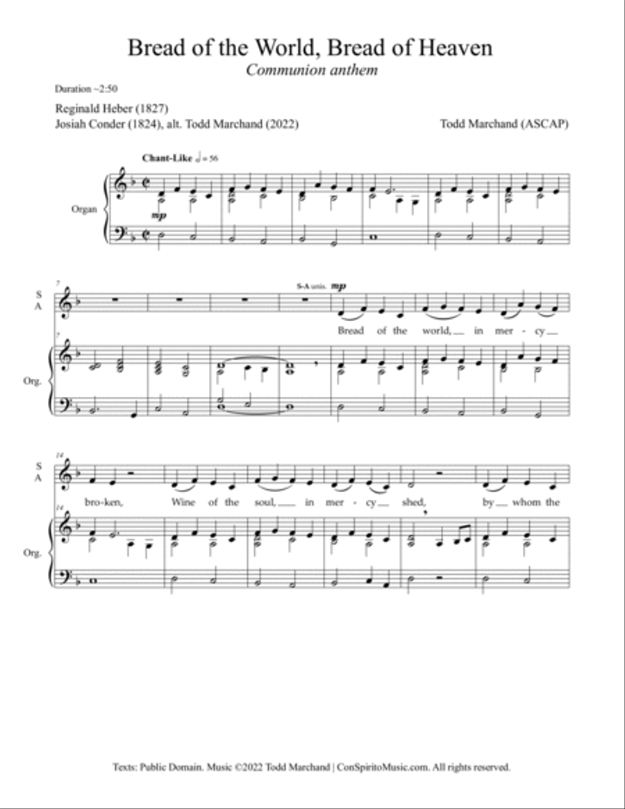 Bread of the World, Bread of Heaven — SATB voices, organ 4-Part scores gallery preview page 2