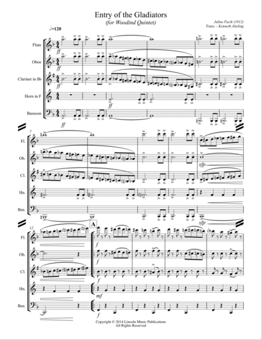 March – Entry of the Gladiators (for Woodwind Quintet) Woodwind Quintet scores gallery preview page 2
