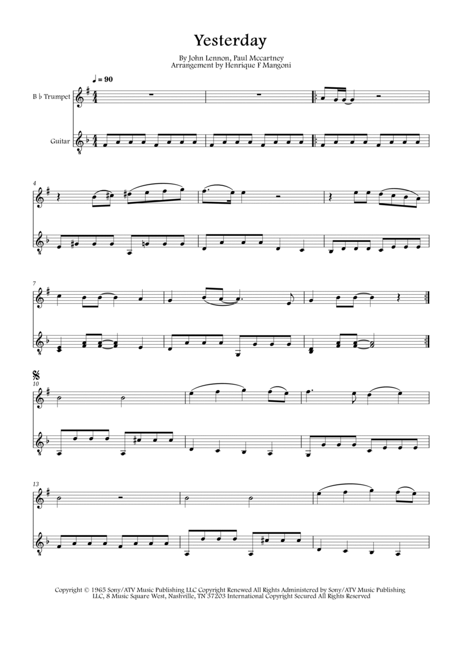 Yesterday Trumpet Duet scores gallery preview page 1