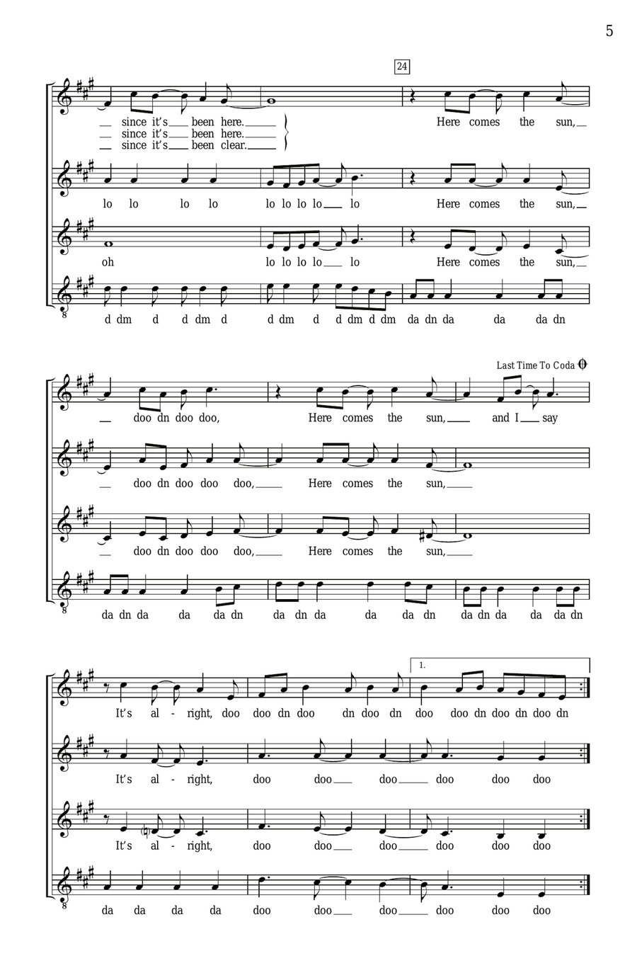 Here Comes The Sun (arr. Deke Sharon) SSA scores gallery preview page 3