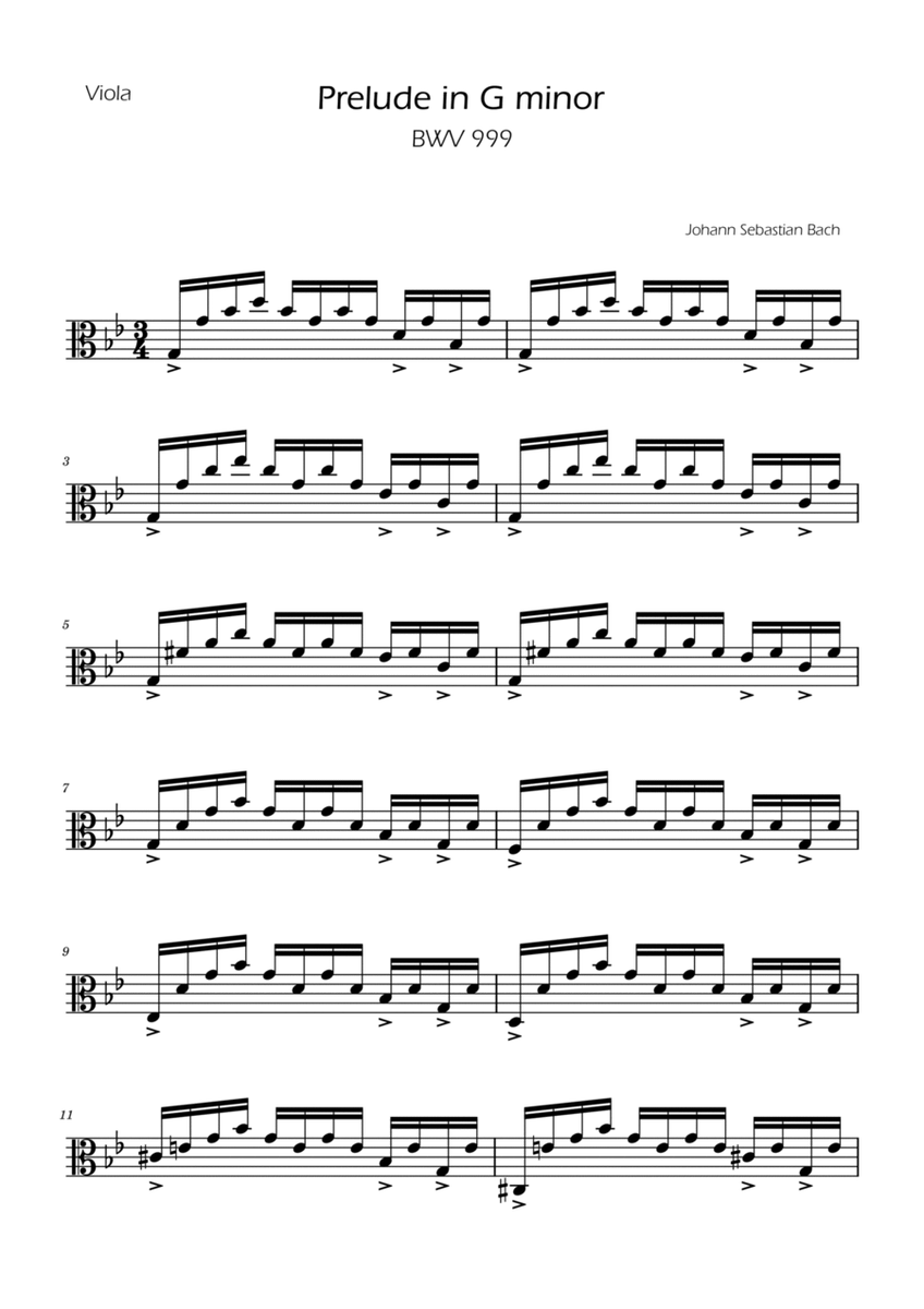 Prelude in G minor - BWV 999 - Viola image number null