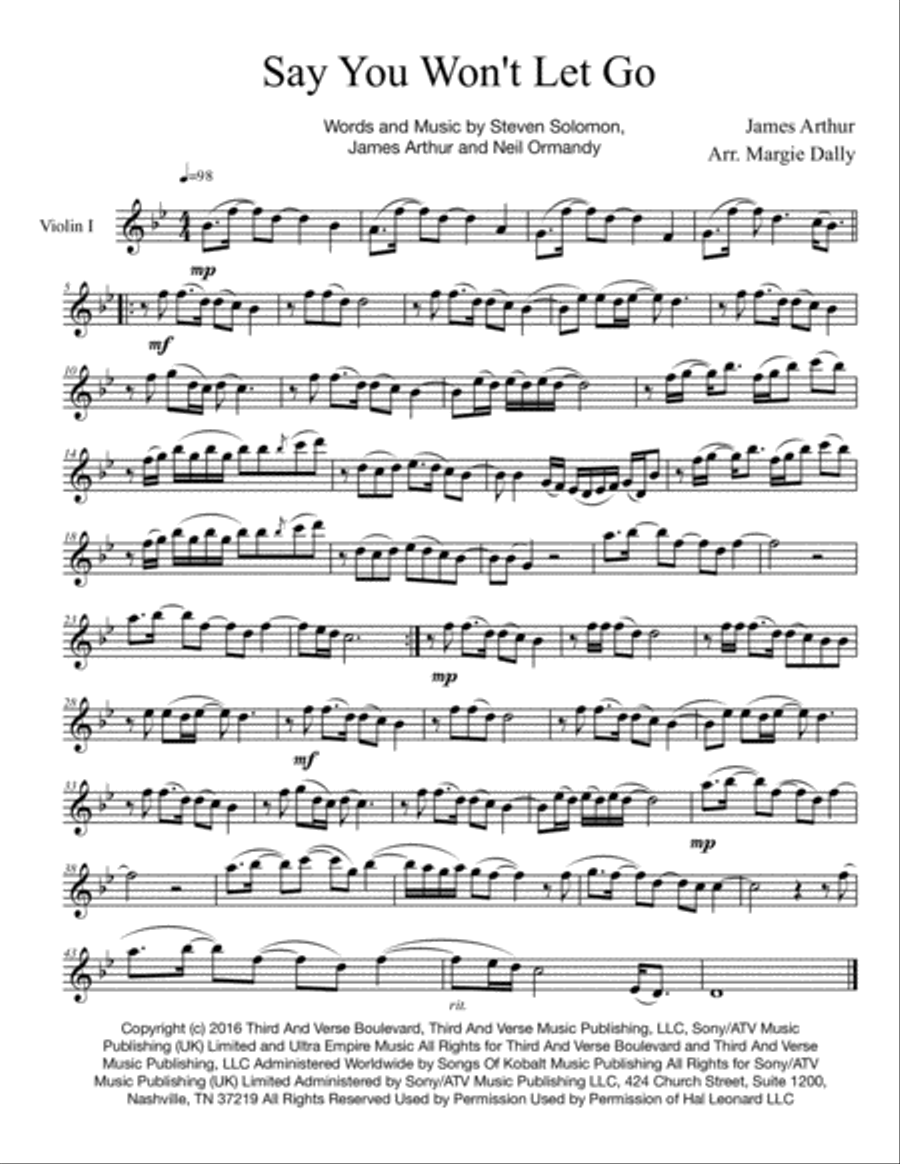 Say You Won't Let Go String Quartet scores gallery preview page 1