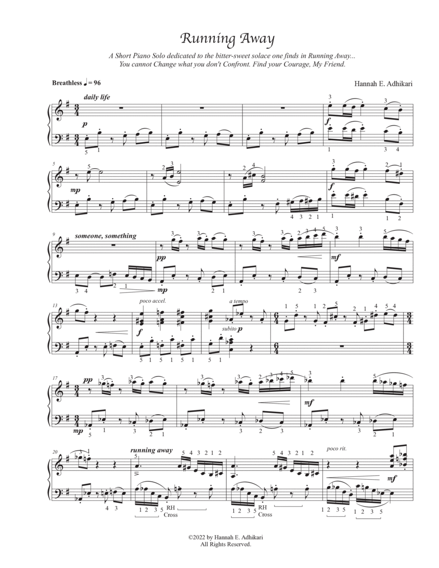 Running Away Piano Solo scores gallery preview page 1
