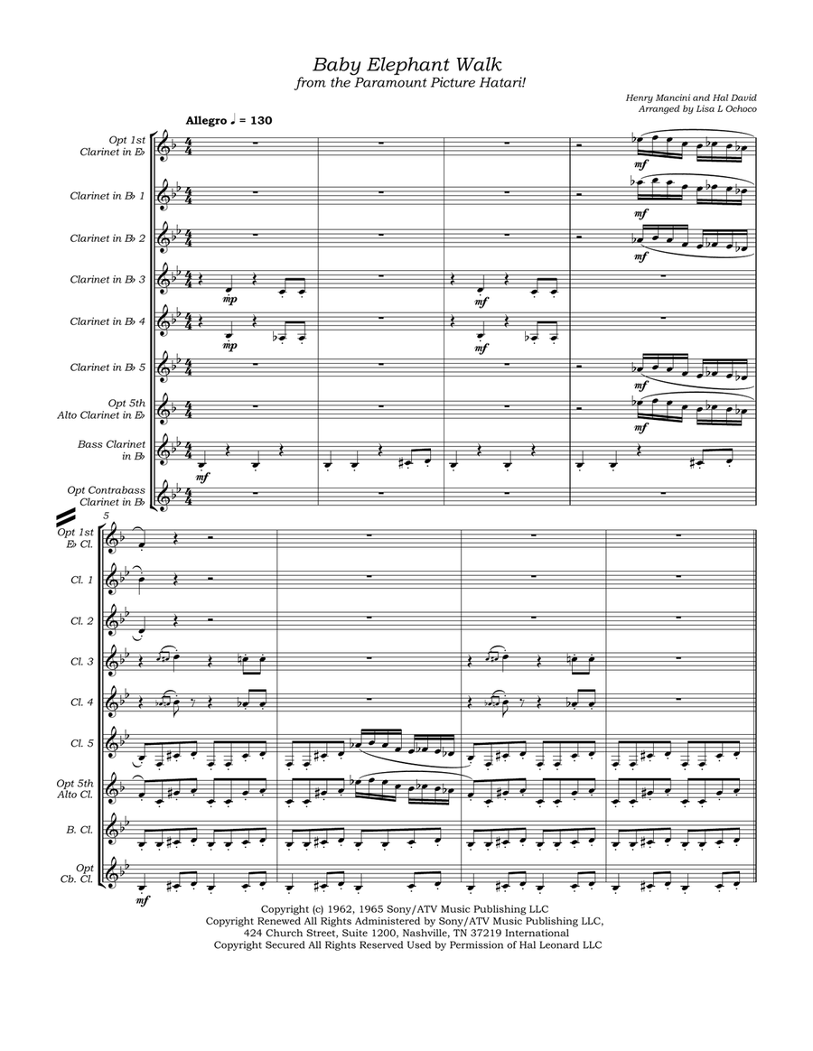 Baby Elephant Walk from the Paramount Picture HATARI! Clarinet Choir scores gallery preview page 5
