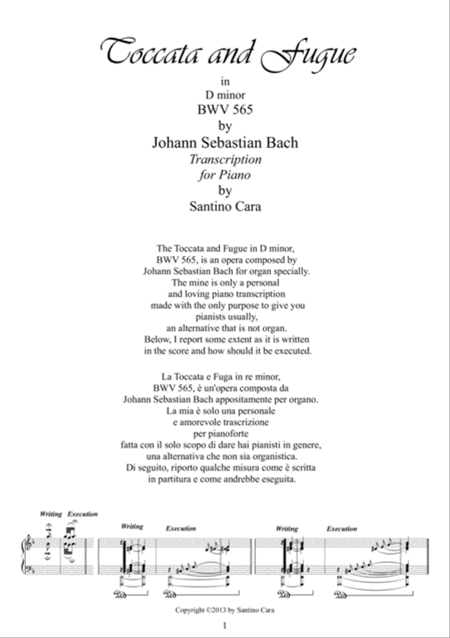 J.S.Bach-Toccata e fuga in D minor BWV565 - Piano solo Piano Solo scores gallery preview page 1