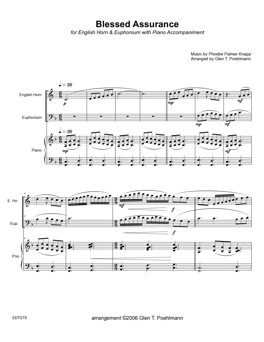 BLESSED ASSURANCE - Duet for ENGLISH HORN (or Clarinet) and EUPHONIUM (or Trombone) with Piano Acc. English Horn scores gallery preview page 1