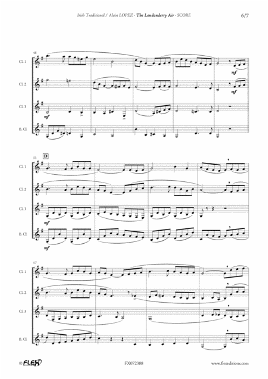 The Londonderry Air Clarinet Quartet scores gallery preview page 6
