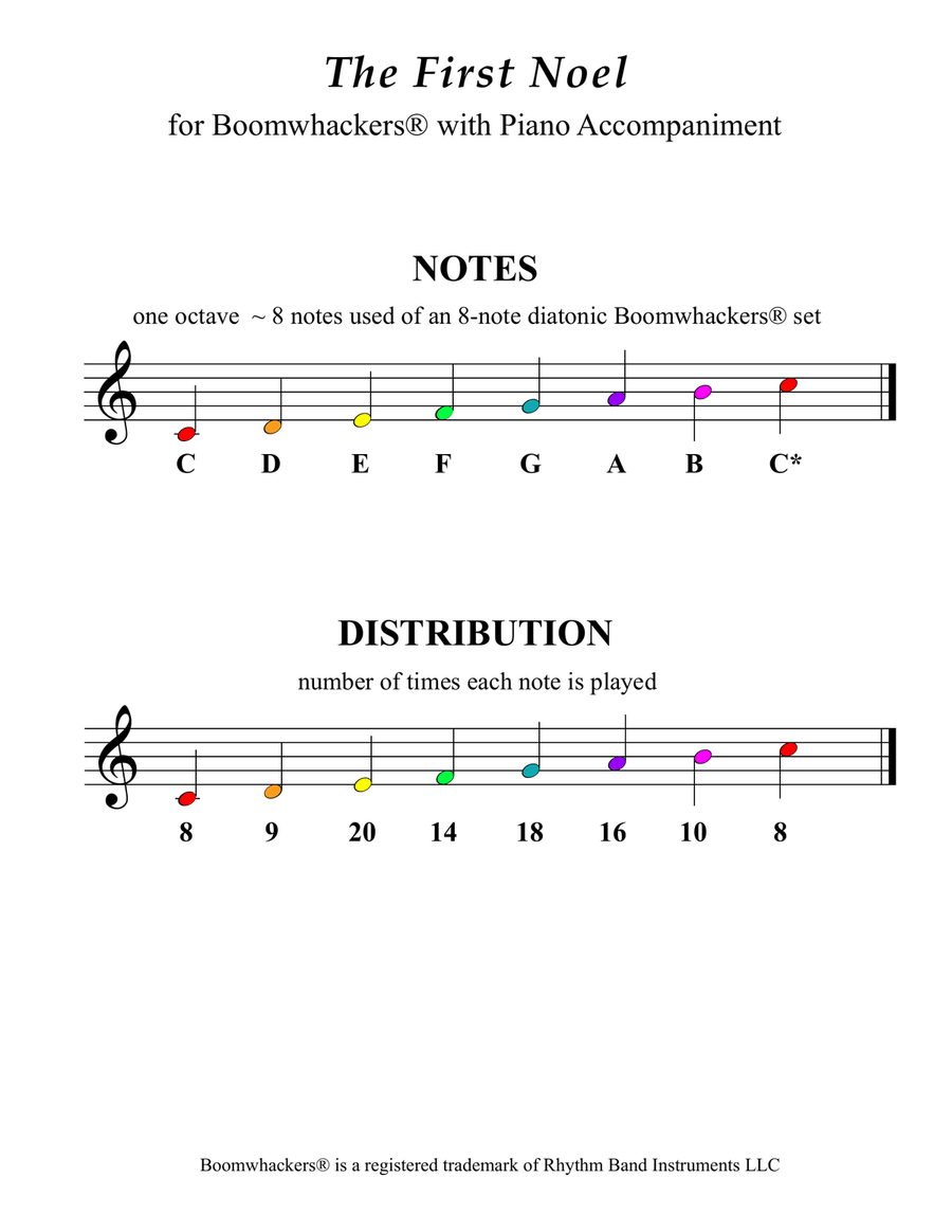 The First Noel (Color Coded for One Octave Boomwhackers with Piano) Piano scores gallery preview page 3