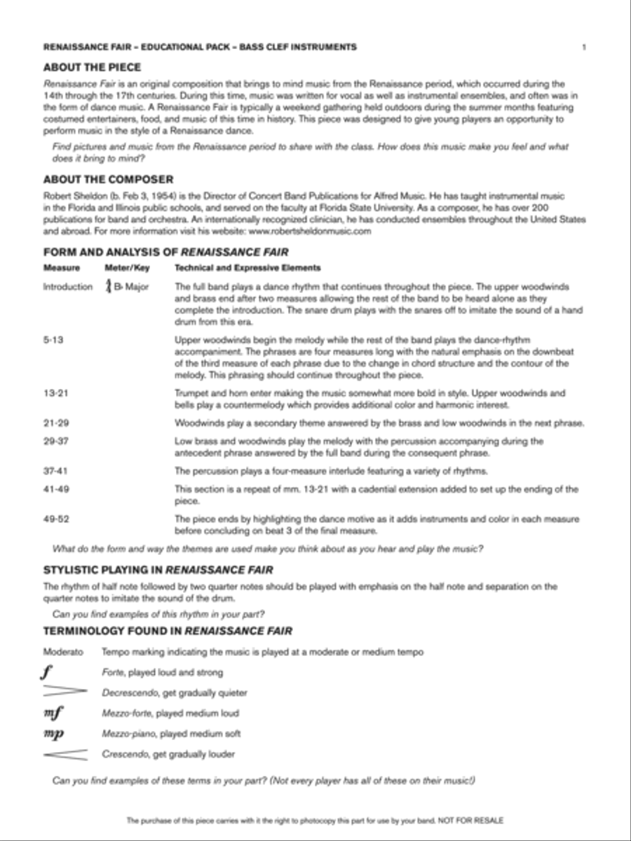 Renaissance Fair: Bass Clef Educational Pack Concert Band scores gallery preview page 1