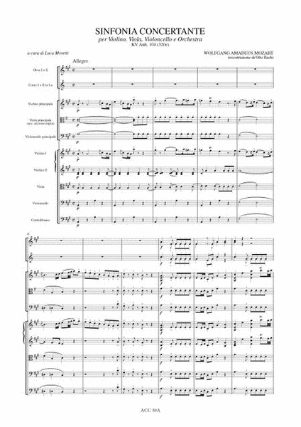 Sinfonia Concertante in A Major KV Anh. 104 (320e) for Violin, Viola, Violoncello and Orchestra. Reconstruction by Otto Bach