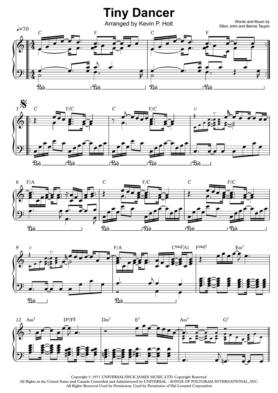 Tiny Dancer Piano Solo scores gallery preview page 1