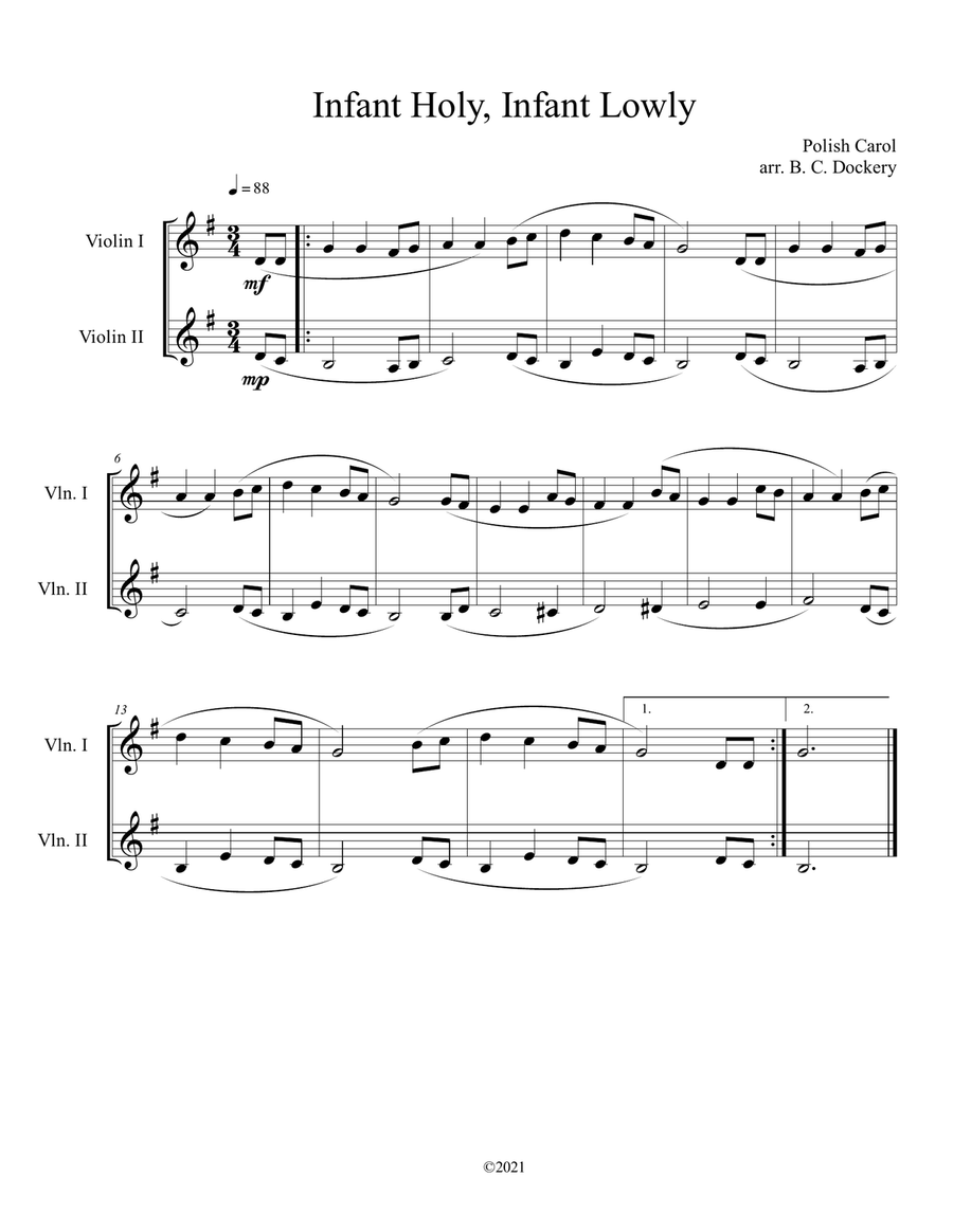 Infant Holy, Infant Lowly (Violin Duet)