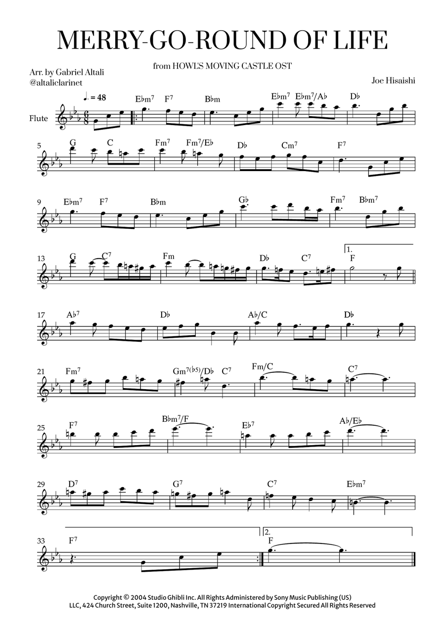 Merry-Go-Round Of Life Flute scores gallery preview page 1