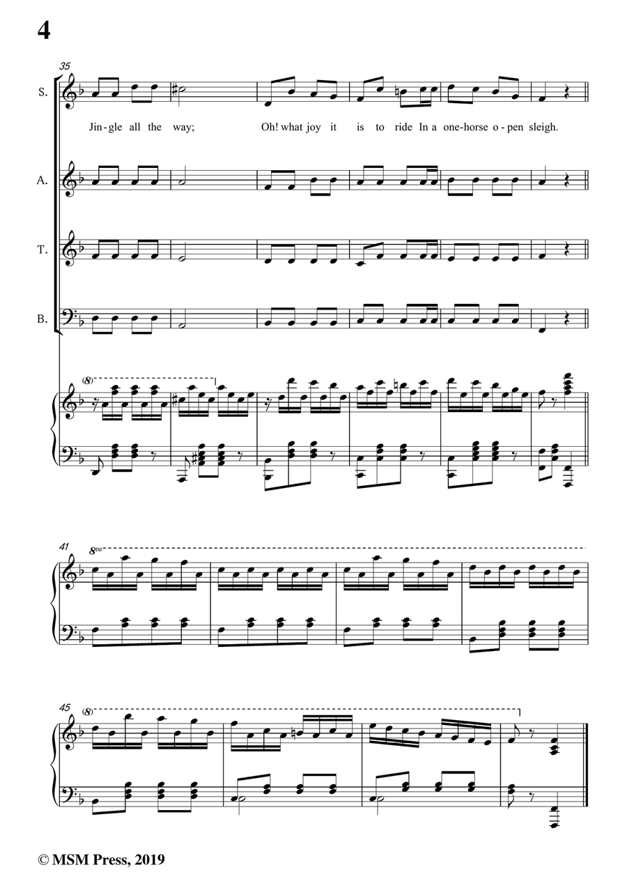 Pierpont-Jingle Bells(The One Horse Open Sleigh),in F Major,for Quatre Chorales 4-Part scores gallery preview page 6