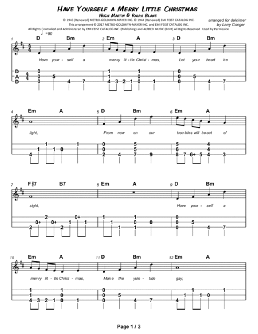 Have Yourself A Merry Little Christmas Dulcimer scores gallery preview page 2