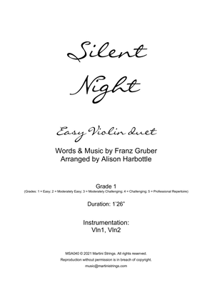 Book cover for Silent Night - easy violin duet