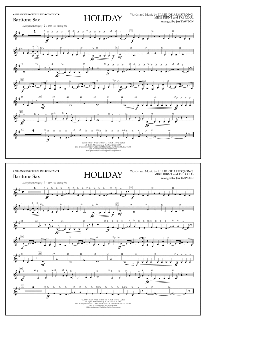 Holiday - Eb Baritone Sax Baritone Saxophone scores gallery preview page 1