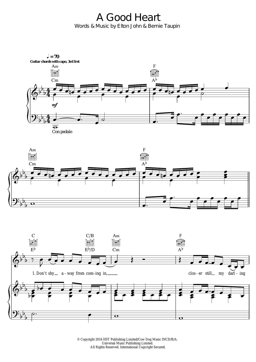 A Good Heart Piano, Vocal scores gallery preview page 1