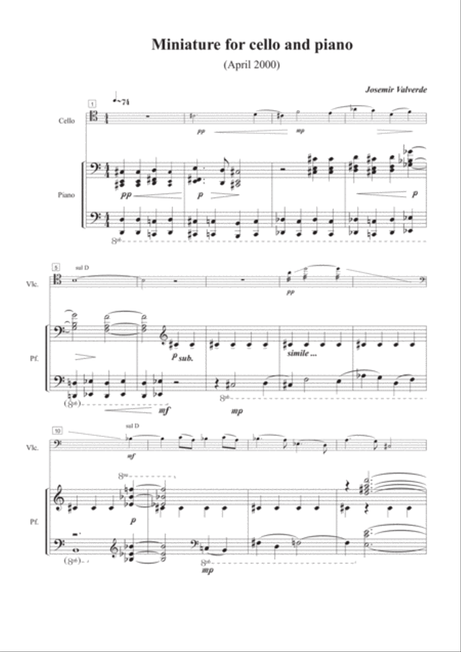 Miniature for cello and piano Piano scores gallery preview page 1