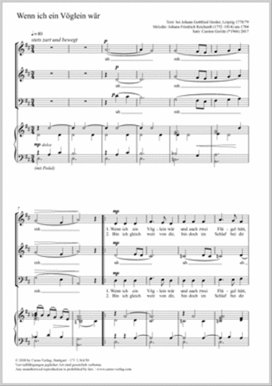 Wenn ich ein Voglein war Wenn ich ein Voglein war 3-Part scores gallery preview page 1