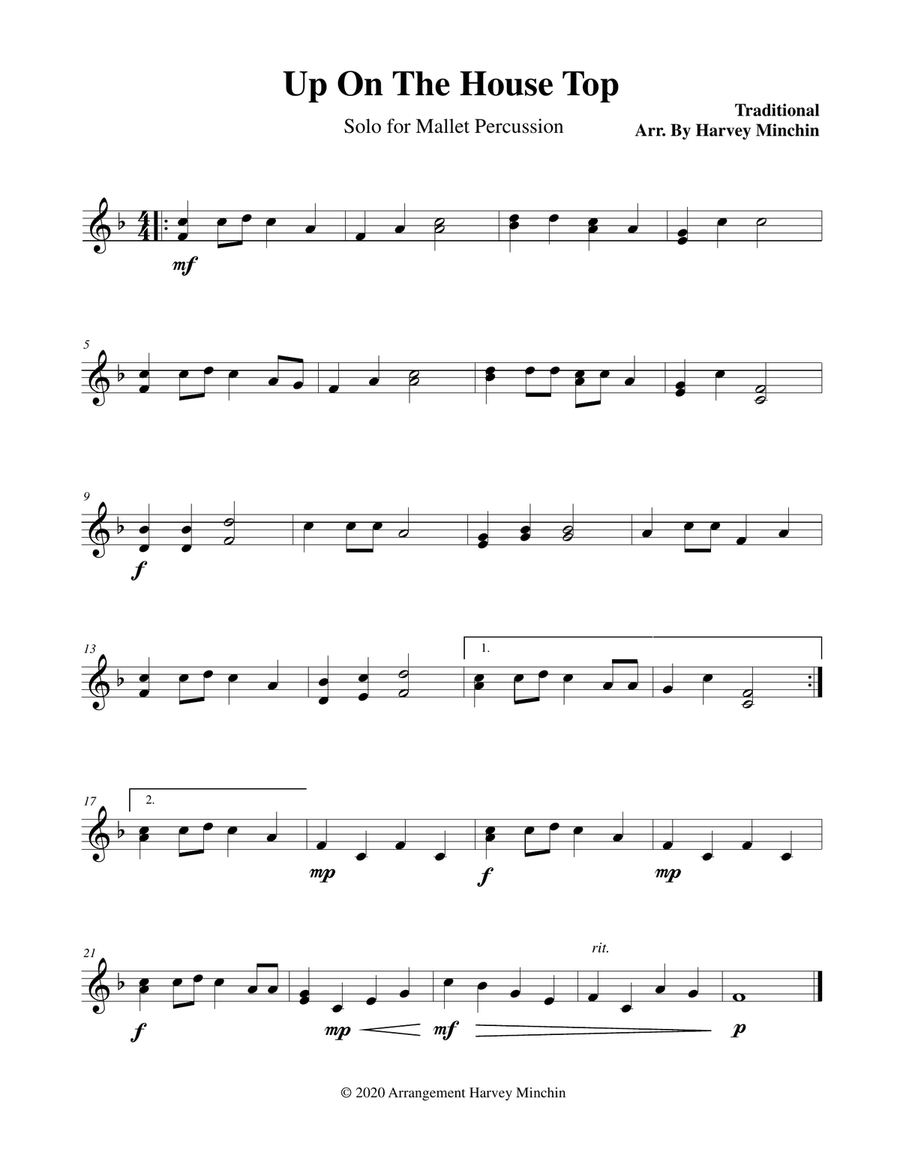 Up On The House Top for Solo Mallet Percussion Percussion Ensemble scores gallery preview page 1