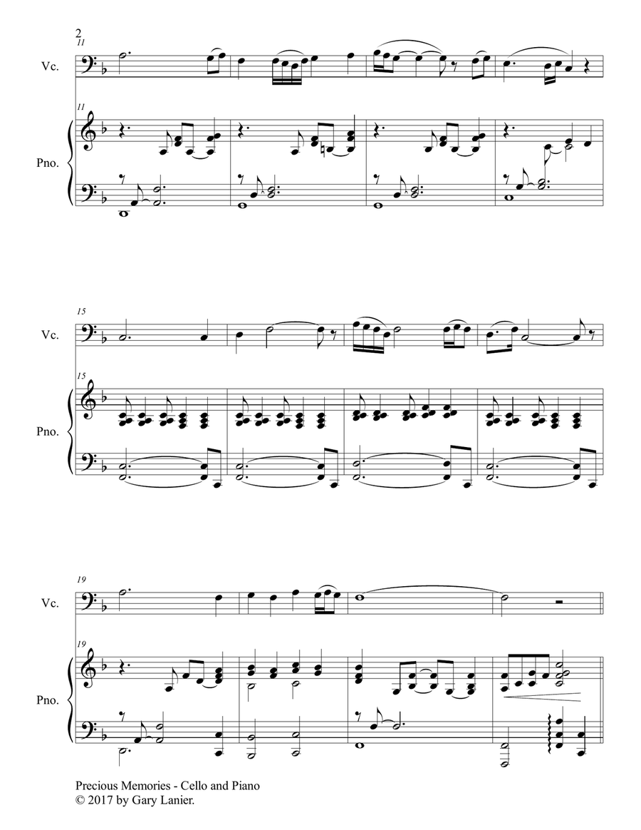 Precious Memories (Duet - Cello & Piano with Score/Part) Piano scores gallery preview page 3