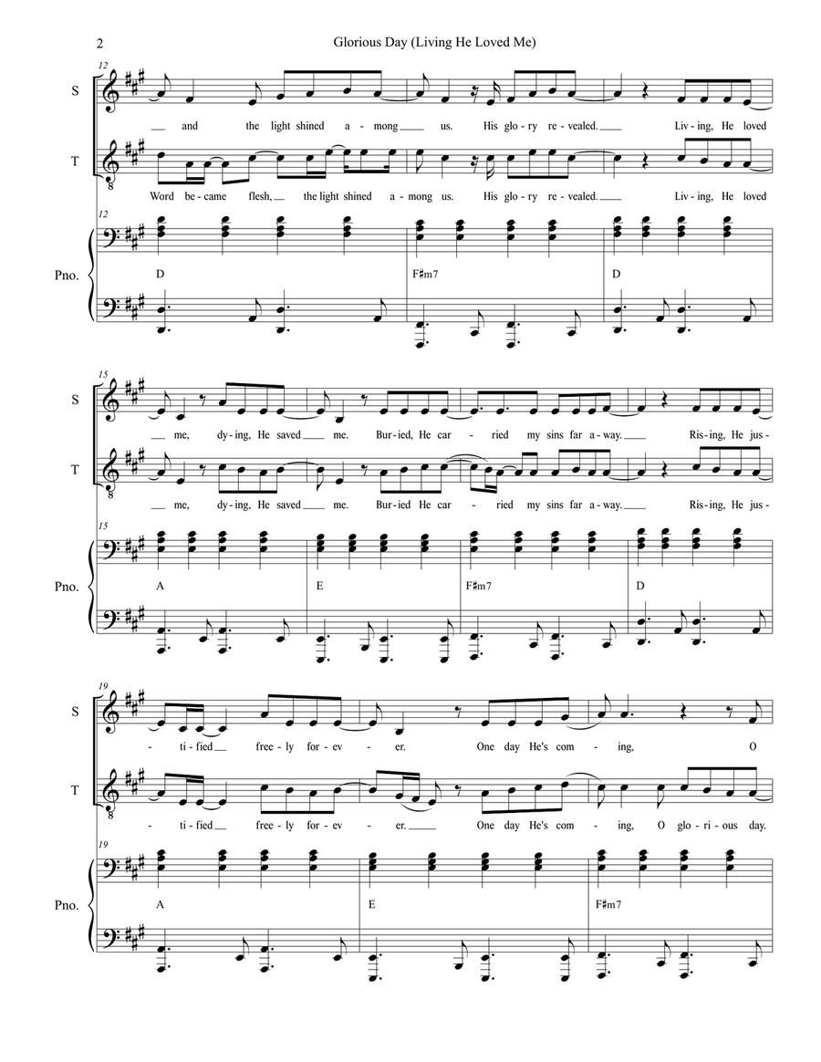 Glorious Day (Living He Loved Me) Tenor Voice scores gallery preview page 2