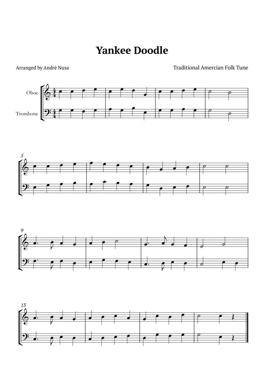Yankee Doodle Trombone Duet scores gallery preview page 1