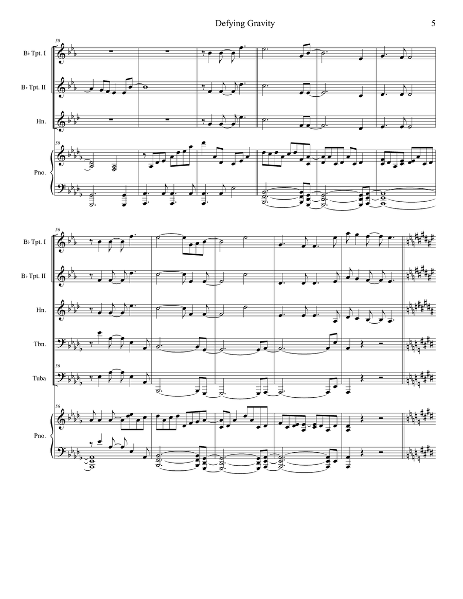 Defying Gravity Brass Quintet scores gallery preview page 5