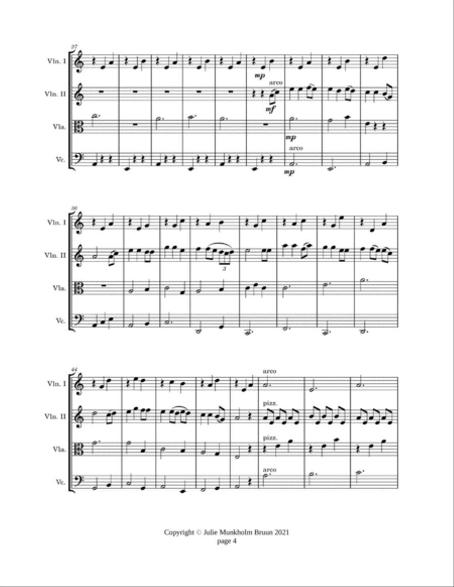 Visa från Rattvik, String Quartet; 2 violins, viola & cello String Quartet scores gallery preview page 4