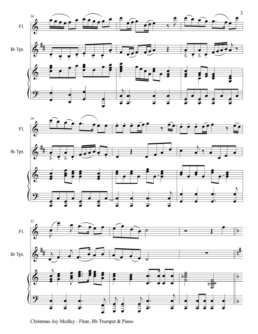 CHRISTMAS JOY MEDLEY (Trio – Flute, Bb Trumpet & Piano with Parts) Flute scores gallery preview page 4
