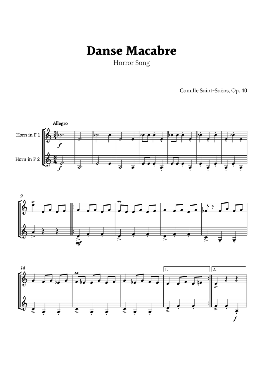 Danse Macabre by Saint-Saëns Brass Duet scores gallery preview page 1