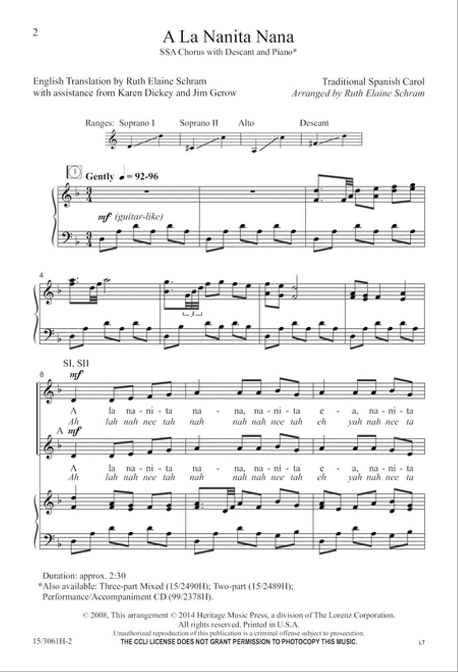 A La Nanita Nana A La Nanita Nana SSA scores gallery preview page 3