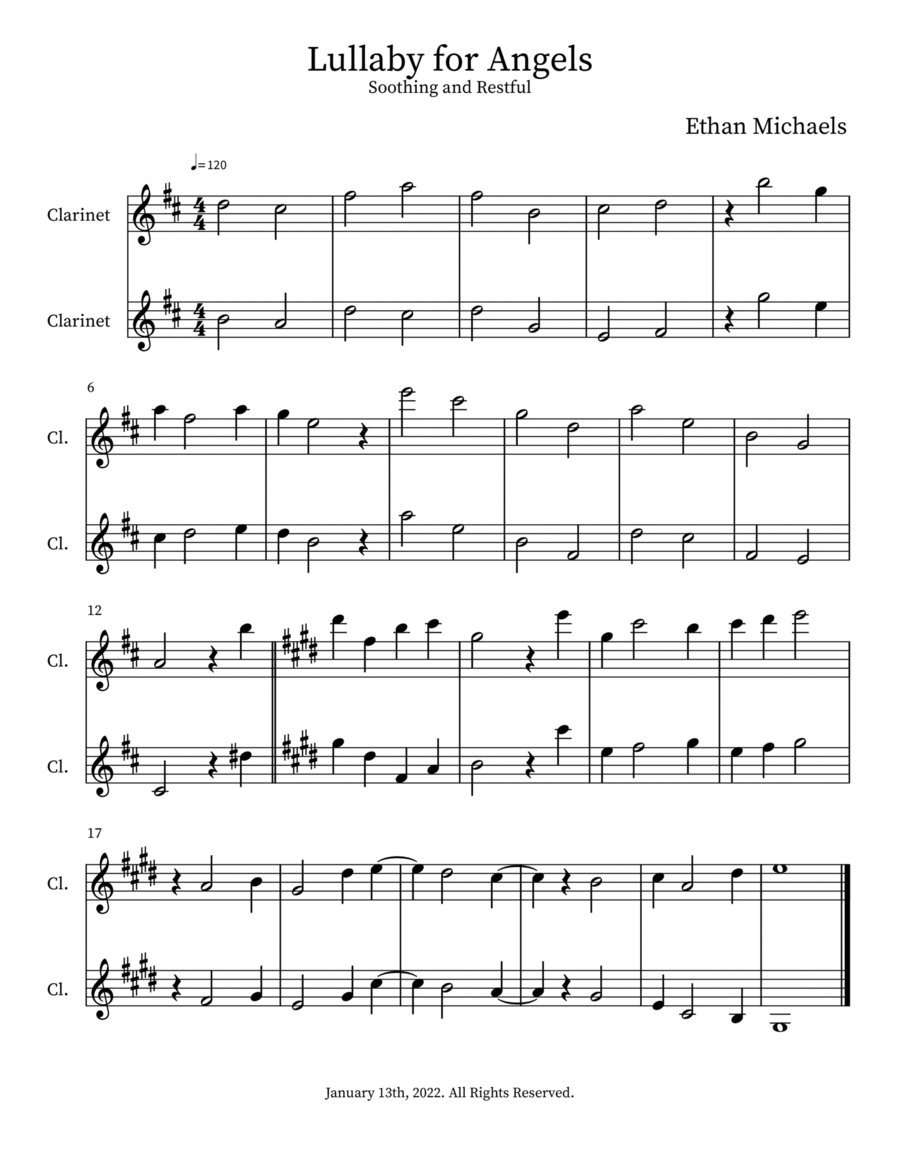 Lullaby for Angels Lullaby for Angels Clarinet Duet scores gallery preview page 1