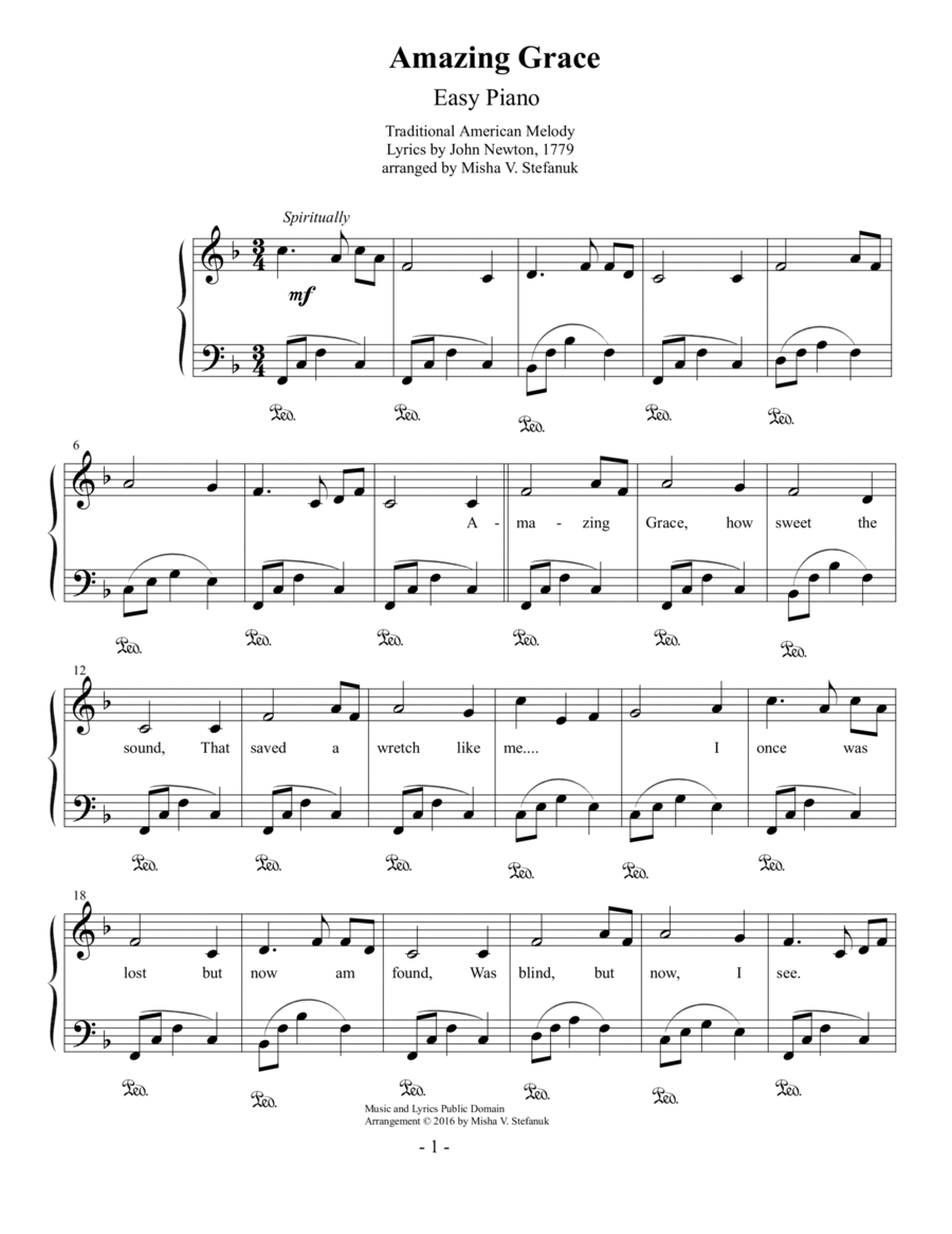 Amazing Grace Easy Piano Voice scores gallery preview page 1