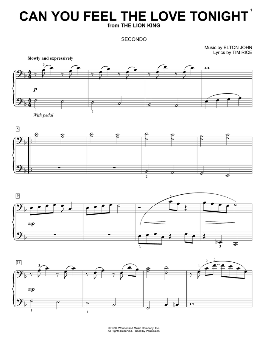 Can You Feel the Love Tonight (from The Lion King) 1 Piano, 4-Hands scores gallery preview page 1
