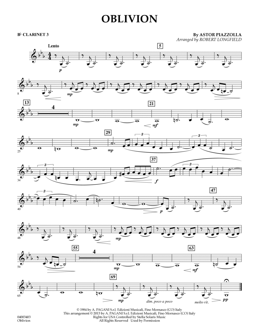 Oblivion - Bb Clarinet 3 Oblivion - Bb Clarinet 3 Concert Band scores gallery preview page 1
