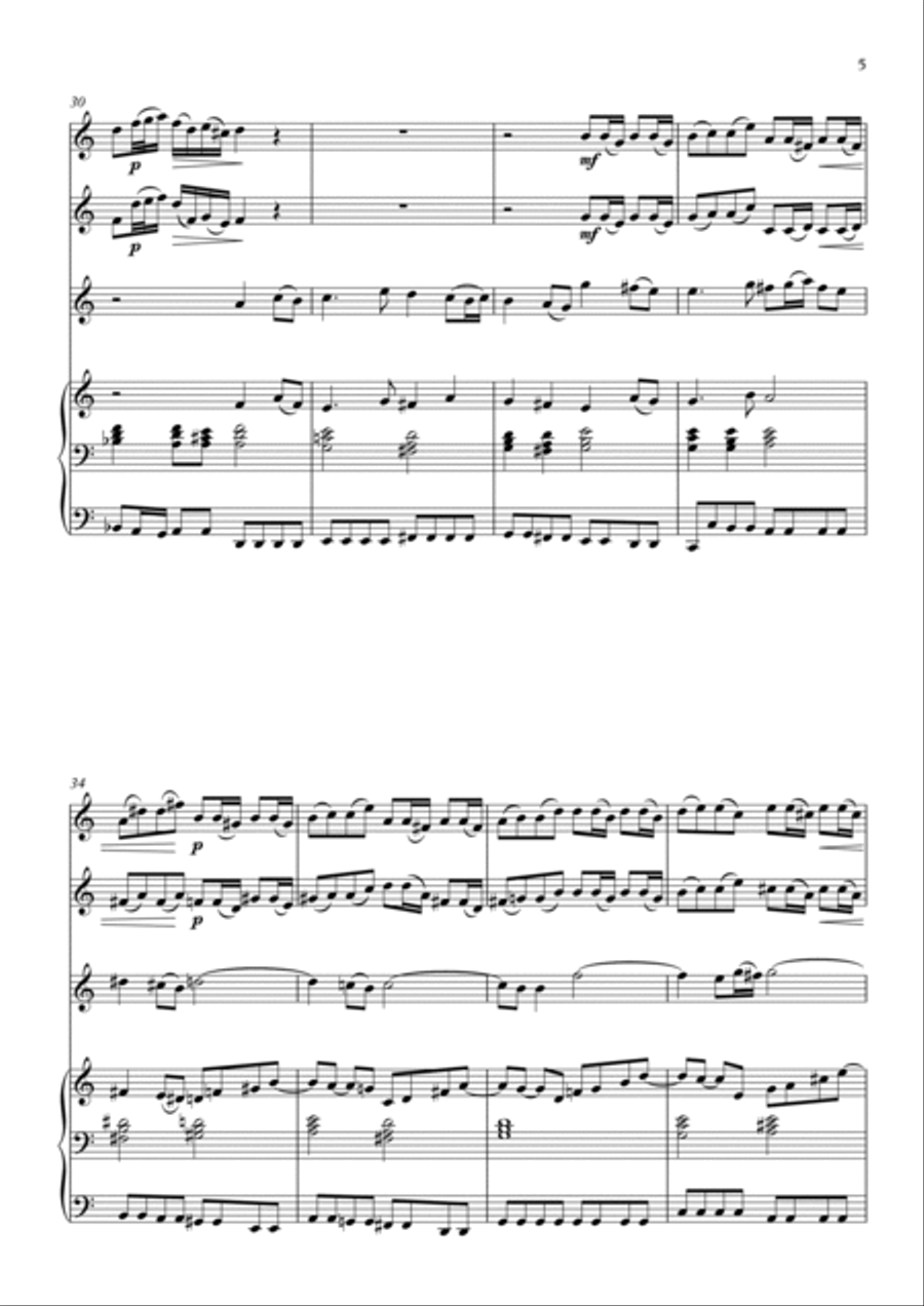 Sheep May Safely Graze (BWV 208) by JS Bach - arranged for 2 Recorders, Violin and Organ Small Ensemble scores gallery preview page 5