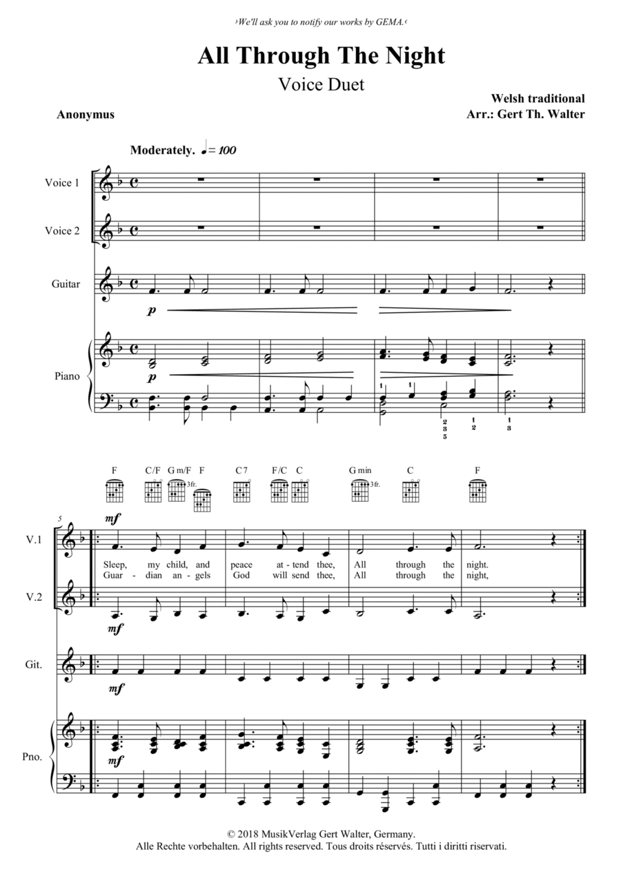 All Through The Night Vocal Duet scores gallery preview page 1