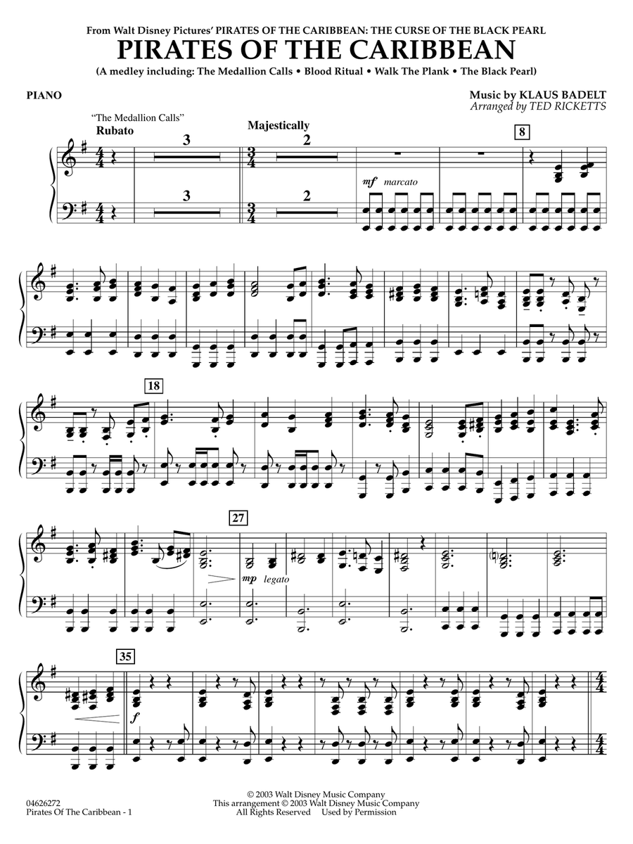 Pirates of the Caribbean (Medley) (arr. Ted Ricketts) - Piano String Orchestra scores gallery preview page 1